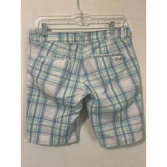 O'Neill Shorts Ocean Blue White Plaid Bermuda 100% Cotton Sz 5 Beachy Coastal - Picture 5 of 10